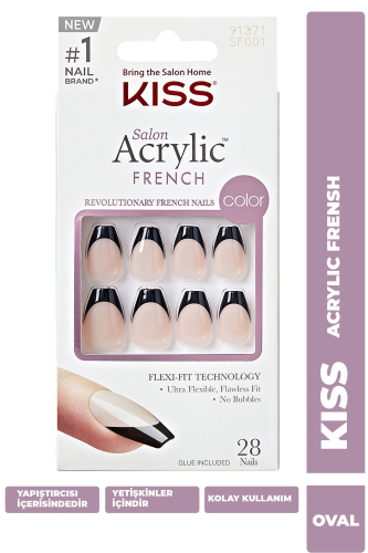 Kiss Acrylic Takma Tırnak Oval Siyah French - KISS