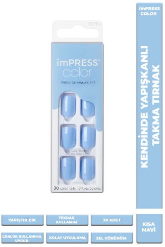İmpress Color Kendinden Yapışkanlı Takma Tırnak Kısa Parlak Mavi - 1
