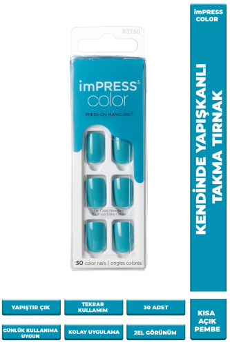 İmpress Color Kendinden Yapışkanlı Takma Tırnak Kısa Parlak Turkuaz - 1