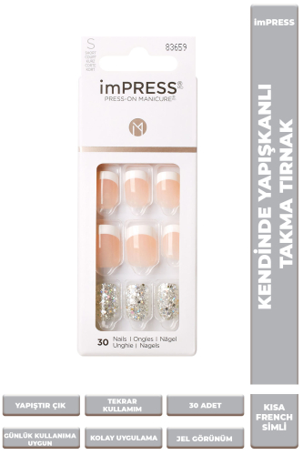 İmpress Kendinden Yapışkanlı Takma Tırnak Kısa French Taşlı - 1