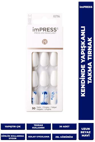 İmpress Kendinden Yapışkanlı Takma Tırnak Uzun Oval Beyaz Mavi - 1