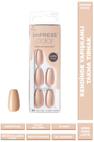 İmpress Color Kendinden Yapışkanlı Takma Tırnak Uzun Nude Latte - 1