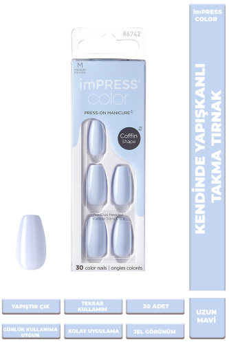 İmpress Color Kendinden Yapışkanlı Takma Tırnak Mavi Uzun - 1