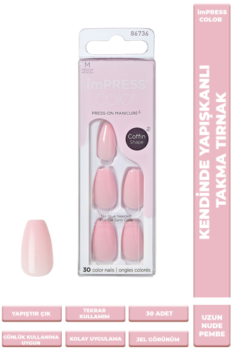 İmpress Color Kendinden Yapışkanlı Takma Tırnak Uzun Nude Pembe - 1