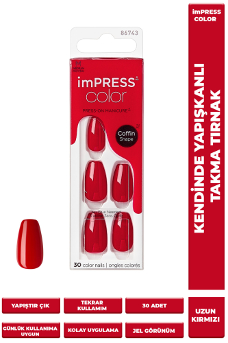 İmpress Color Kendinden Yapışkanlı Takma Tırnak Uzun Kırmızı - 1