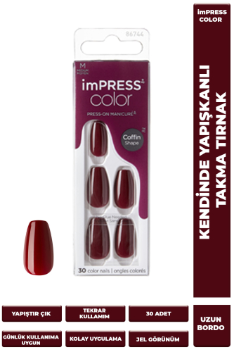 İmpress Color Kendinden Yapışkanlı Takma Tırnak Uzun Bordo - 1