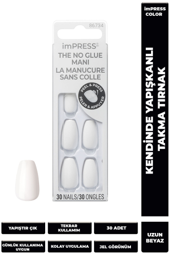 İmpress Color Kendinden Yapışkanlı Takma Tırnak Uzun Beyaz - 1