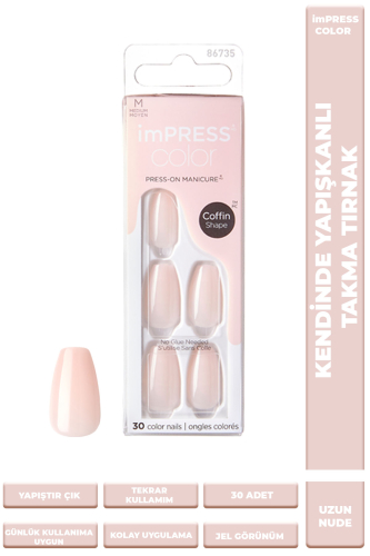 İmpress Color Kendinden Yapışkanlı Takma Tırnak Uzun Nude - 1