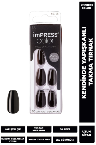İmpress Color Kendinden Yapışkanlı Takma Tırnak Uzun Siyah - 1