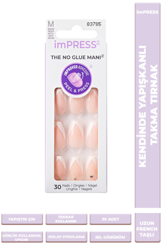 İmpress Kendinden Yapışkanlı Takma Tırnak Uzun Oval French Taşlı - 1