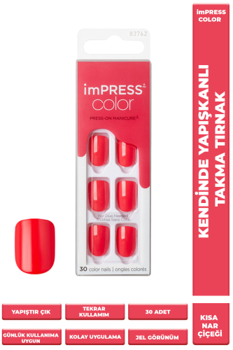 İmpress Color Kendinden Yapışkanlı Takma Tırnak Kısa Nar çiçeği - 1