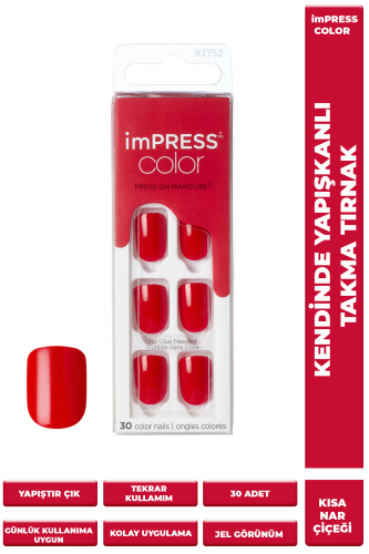 İmpress Color Kendinden Yapışkanlı Takma Tırnak Kısa Parlak Kırmızı - 1