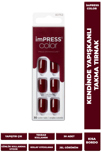 İmpress Color Kendinden Yapışkanlı Takma Tırnak Kısa Bordo - 1