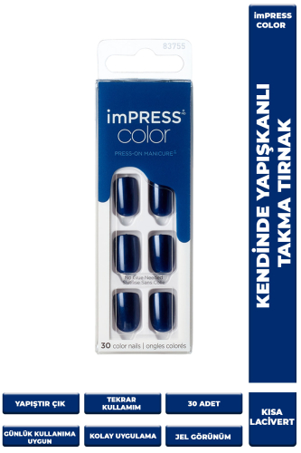 İmpress Color Kendinden Yapışkanlı Takma Tırnak Kısa Parlak Lacivert - 1