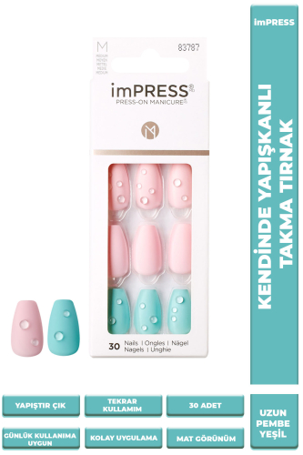 İmpress Kendinden Yapışkanlı Takma Tırnak Uzun Pembe Yeşil - 1