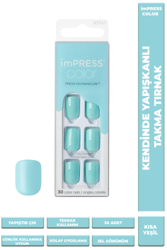 İmpress Color Kendinden Yapışkanlı Takma Tırnak Kısa Yeşil - 1