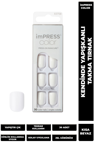İmpress Color Kendinden Yapışkanlı Takma Tırnak Kısa Beyaz - 1