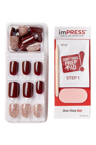 İmpress Kendinden Yapışkanlı Takma Tırnak Kısa Bordo Simli - 2
