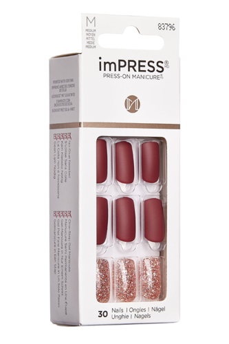 İmpress Kendinden Yapışkanlı Takma Tırnak Uzun Mat Bordo Simli - 2