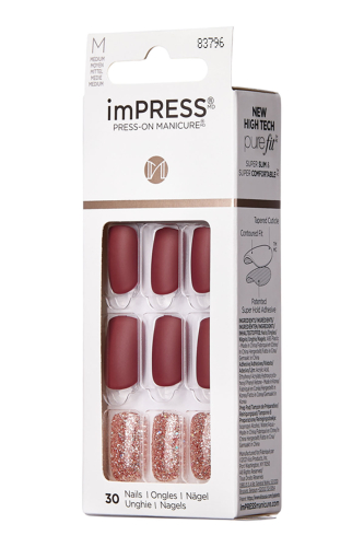 İmpress Kendinden Yapışkanlı Takma Tırnak Uzun Mat Bordo Simli - 3