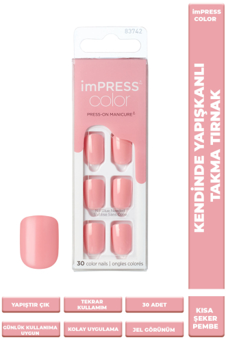 İmpress Color Kendinden Yapışkanlı Takma Tırnak Kısa Parlak Şeker Pembe - 1