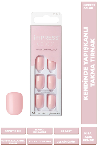 İmpress Color Kendinden Yapışkanlı Takma Tırnak Kısa Parlak Açık Pembe - 1