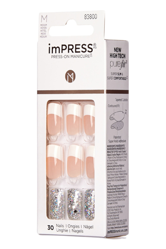 İmpress Kendinden Yapışkanlı Takma Tırnak Uzun Simli Beyaz French - 2