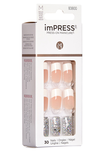 İmpress Kendinden Yapışkanlı Takma Tırnak Uzun Simli Beyaz French - 3