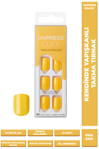 İmpress Color Kendinden Yapışkanlı Takma Tırnak Kısa Sarı - 1