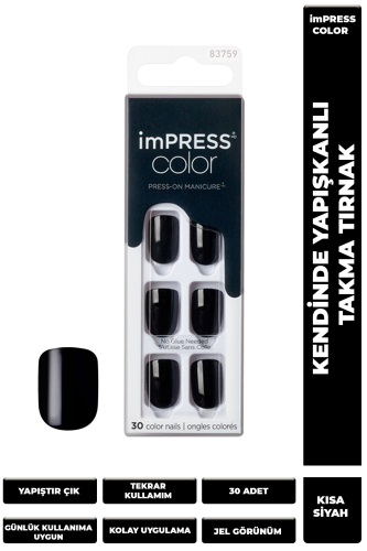 İmpress Color Kendinden Yapışkanlı Takma Tırnak Kısa Parlak Siyah - 1