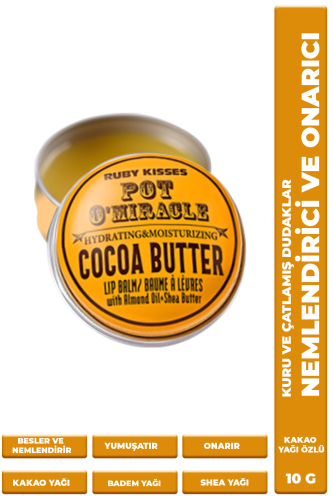 Pot O'Miracle Yoğun Nemlendirici ve Onarıcı Dudak Bakımı Kakao Yağı Özlü 10 G - Ruby Kisses